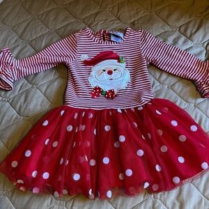 Counting Daisies Dress Girl 3T Santa Christmas Red Tutu Polka Dot Striped